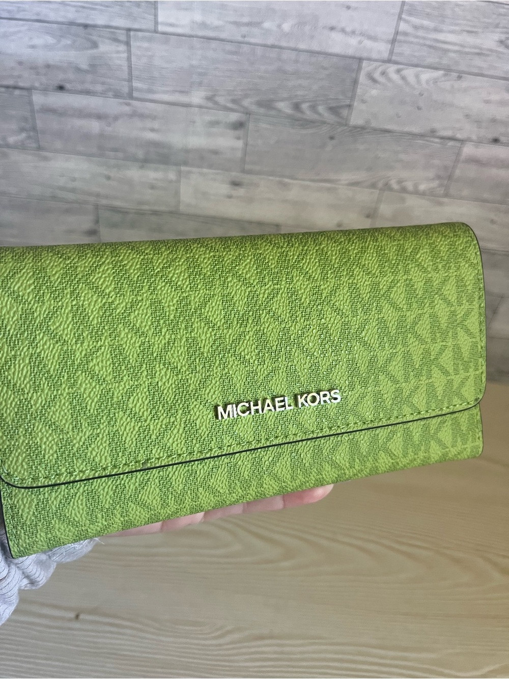 Michael Kors Lime MK Signature Logo Trifold Wallet